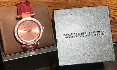 MICHAEL KORS Darci MK2383 Women's Dark Red Leather Strap Crystal Bezel Watch NEW • $89.99