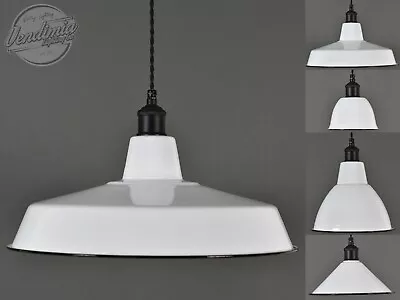 Factory Enamel Light Shade Pendant Coolie White Classic Vintage Industrial • £159.99