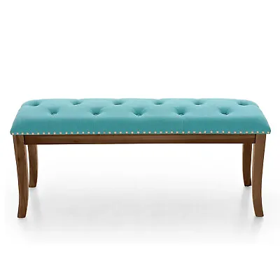 Classic Fabric Upholstered Entryway Bench Bedroom Bench With Rustic Wood Legs • $99.99
