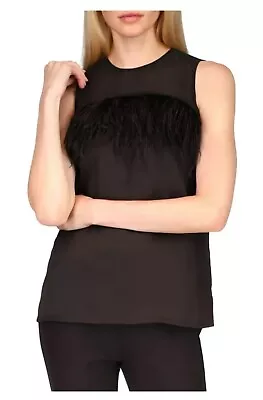 MICHAEL MICHAEL KORS Feather-Trim Tank Top Black P/L • $32.99