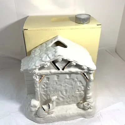 MIKASA Porcelain Glow Through Votive Candle NATIVITY Christmas Decor MANGER Gold • $21.95