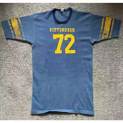 Vintage Pitt Pittsburgh Panthers #72 Jersey T-Shirt Blue Single Stitch USA Made • $49.89