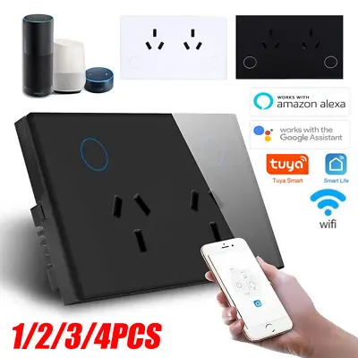 Touch LED Double Power Point Socket Glass Switch Wall Outlet WIFI Google Alexa • $110.09