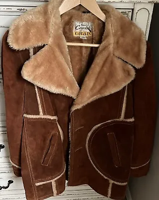 VTG Grais Split Cowhide Marlboro Man Rancher Suede Sherpa Jacket Coat 42 Reg • $80