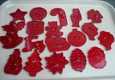 $19.94 • Buy Vtg Set 19 HRM Red Plastic CHRISTMAS Cookie Cutters Made In USA All Different