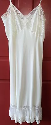 Vtg Van Raalte Full Slip Dress Exquisite Lace Chiffon Ruffle Nylon Ivory 34 S • $35.05