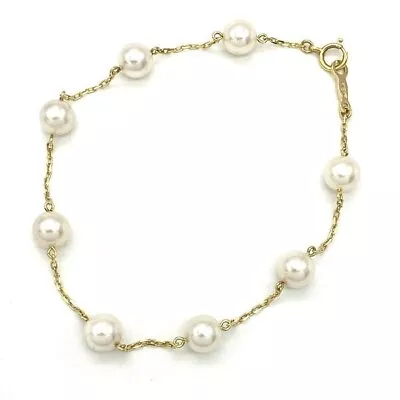 MIKIMOTO Bracelet Akoya Pearl 18K Yellow Gold W/Case Box • $400