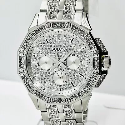 Bulova Men's Octava Crystal Stainless Steel Silver 42mm Watch 96C134 • $250