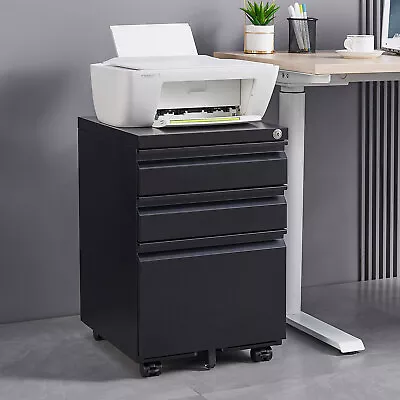 3-Drawer Mobile File Cabinet With Lock For Legal/Letter Size Office Storage • $144.63