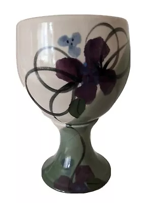 Follette Art Pottery Footed Vase/Chalice/Goblet - Cream And Purple • $12