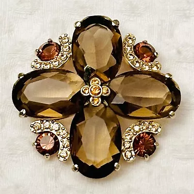 Lovely Vintage MONET Smoky Brown Glass With Rhinestone Brooch/Pin  WW07 • $25