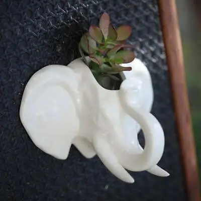 £9.95 • Buy White Ceramic Elephant Head Wall Hanging Plant Pot Flower Herbs Kitchen Planter
