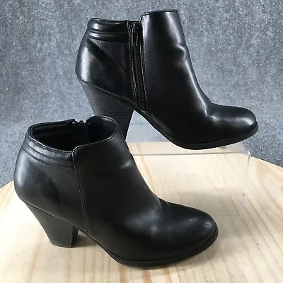 Mia Boots Womens 9 Luce Ankle Booties Heels Casual Black Leather Side Zipper • $22.99