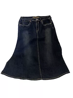 No Fuze Denim Jean Skirt Midi Stretch A Line Dark Wash Women’s Size 16 B94 • $24.99