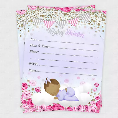 20 Girl Baby Shower Invitations Cards Invites Decorations Purple & Envelopes • $16.70