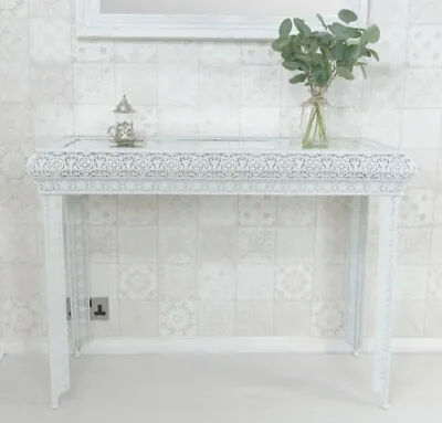 £95 • Buy White Console Dressing Table Embossed Moroccan Style Metal Glass (GZ445)