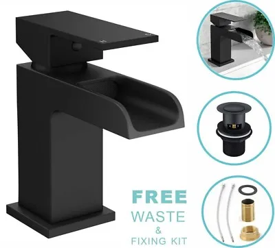 £29.95 • Buy Black Square Waterfall Cloakroom Large Basin Mixer Tap Sink Mono Bathroom &Waste