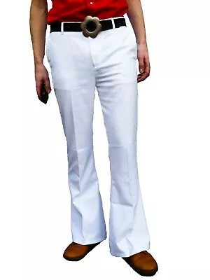 FLARES White Mens Bell Bottoms Hippie Vtg Indie Trousers Disco 60s 70s Pants • £36.99