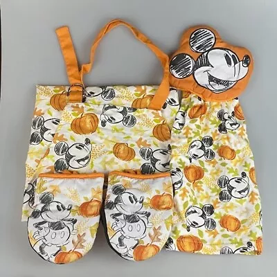 Disney Autumn Fall Halloween Pumpkins Mickey Oven Mitts Kitchen Towel Apron Set • $22.99