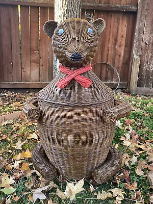 Vintage Wicker Large Brown Bear Figural Hamper Decor • $650.95