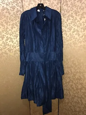 Charles Nolan New York NWT Midnight Blue 100% Silk A-Line Dress Size 12 • $39.99