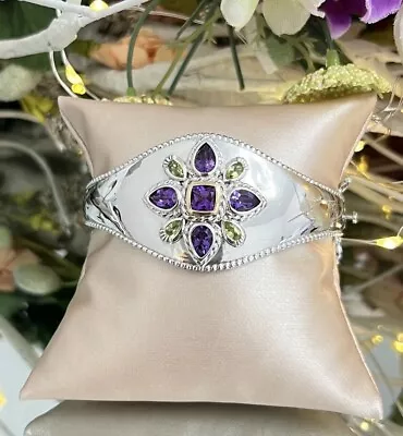 Alwand Vahan Sterling Silver 14K Amethyst Peridot Hinged Bangle Bracelet • $199.99