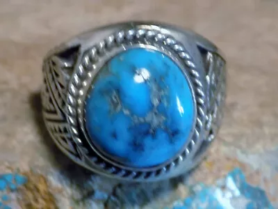 New Sterling Silver Kingman Turquoise Mens Ring Navajo Lorenzo James Size 14 • $179.77