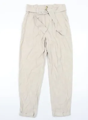 Miss Selfridge Womens Beige Viscose Trousers Size 8 Regular Zip • £5.75