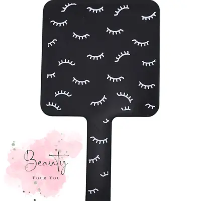 Black Hand Held Vanity Mirror UK - EYELASH PATTERN • £4.99