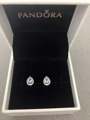 Pandora Sparkling Teardrop Halo Stud Earrings Sterling Silver New In Box • £18.50