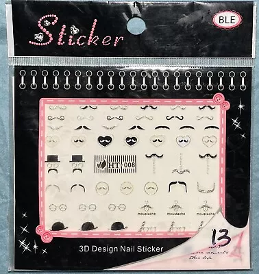 Nail Stickers Art Decal DIY Design 3D Waterproof Mustache Glasses Heart HT-008 • $2.49