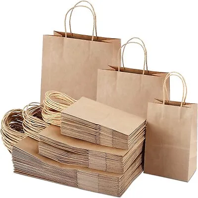 £0.99 • Buy Brown Paper Bags With Handles Carrier Gift Twist Handle Paper Party Bags 110GSM