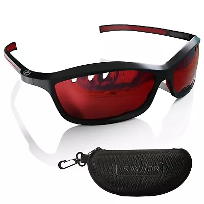 RayZor Black Sports Wrap Sunglasses Uv400 Vented Red Mirrored Lens RRP£49 (401) • £12.50