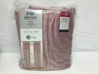 Velvet Pencil Pleat Lined Curtains 66 X72 (each Curtain) In Pink  RRP £40 NEW • £30