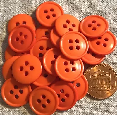 24 Tangerine Orange 4-Hole Sew-Through Plastic Buttons Almost 5/8  15mm # 130 • $4.99