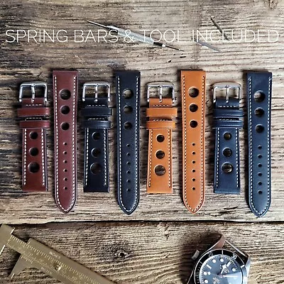 £17.95 • Buy Luxury Perforated Leather Racing Watch Strap Band - Rally Style - 18 20 22 24mm 