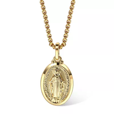 16 -24  Gold Plated Oval Virgin Mary Charm Pendant Necklace Multi Chain Unisex • $7.99