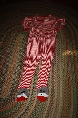 NICK & NORA Sock Monkey One Piece Pajamas Sleepwear Footed Adult Small Preowned • $15.99