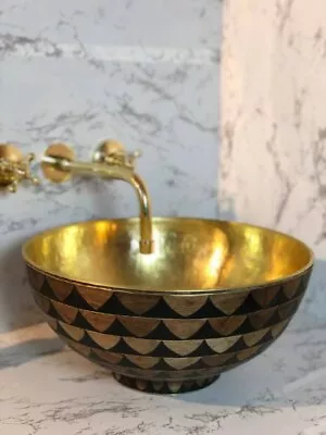 Brass Sink  Wood And Black Resin Design  Moroccan Bathroom Sink  Custom Sinks • $460