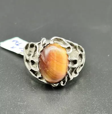 Vintage Orange Sunstone Brutalist Sterling Silver Men Ring Size 13.5 10 Grams • $48.89