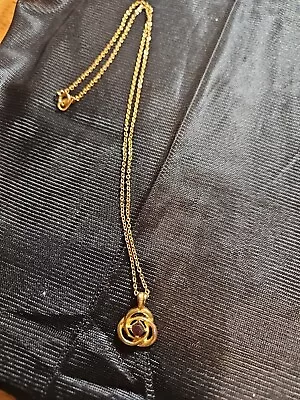 Vintage Costume Jewelry Gold Necklace W/Swirled Pendant And Garnet Colored Stone • $1.99