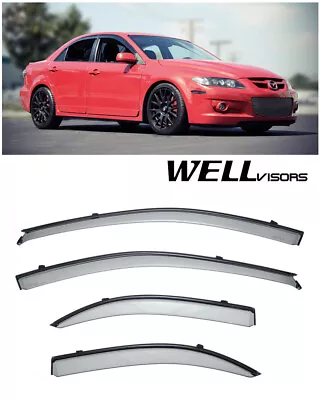 For 03-08 Mazda 6 Sedan WellVisors Side Window Deflector Visors With Black Trim • $67.99