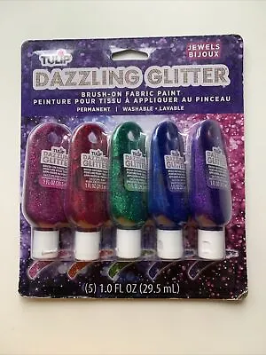 Tulip Fabric Paints. Pack Of 5 Glitter Colours.  Dimensional Fabric Paint. • £8
