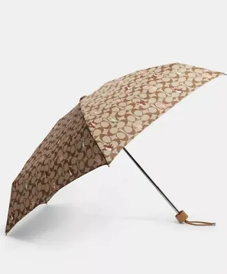 BNT Coach Mini Umbrella In Signature Party Animals Print Khaki F84674 • $90