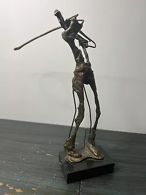 Brutalist Sculpture Bronze & Marble Golfer Abstract Art Unsigned 12” Tall • $149