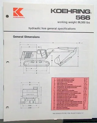 $10.20 • Buy 1981 Koehring 566 Hydraulic Hoe Specifications Construction Sales Brochure