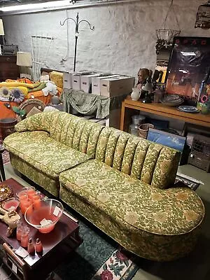 Vintage Mid Century Modern Couch Green Gold Wood 1960-70s Rare • $642.24