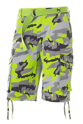 Men's Twill Stretch Camo Cargo Shorts *8 Colors Free Belt Included • $23.50