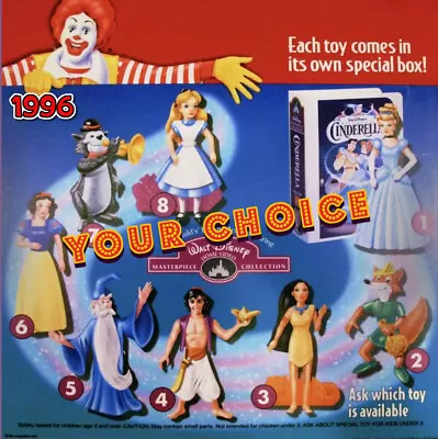 McDonald's 1996 DISNEY MASTERPIECE Video Box FIGURE Character YOUR Toy CHOICE • $3