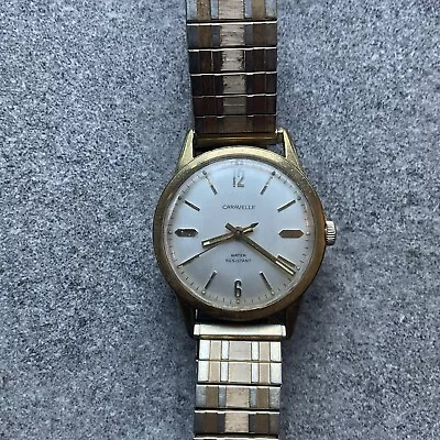 Vintage Caravelle Mens 17 Jewel Watch 33mm Gold Tone Case And Band A6 • $28.76